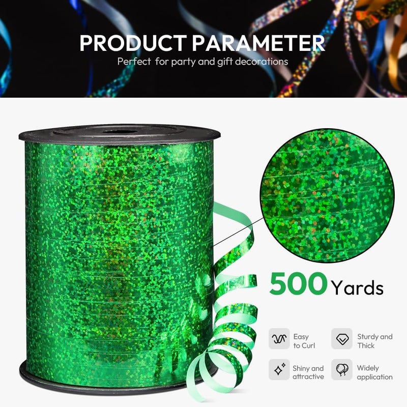 Isaspire 500 Yards Shiny Metallic Green Curling Ribbon with Spool, 1/5" Holographic Curly Ribbons Perfect for Gift Wrapping, Florist Flowers, Birthday Party Decorations, Balloon String - Image 2